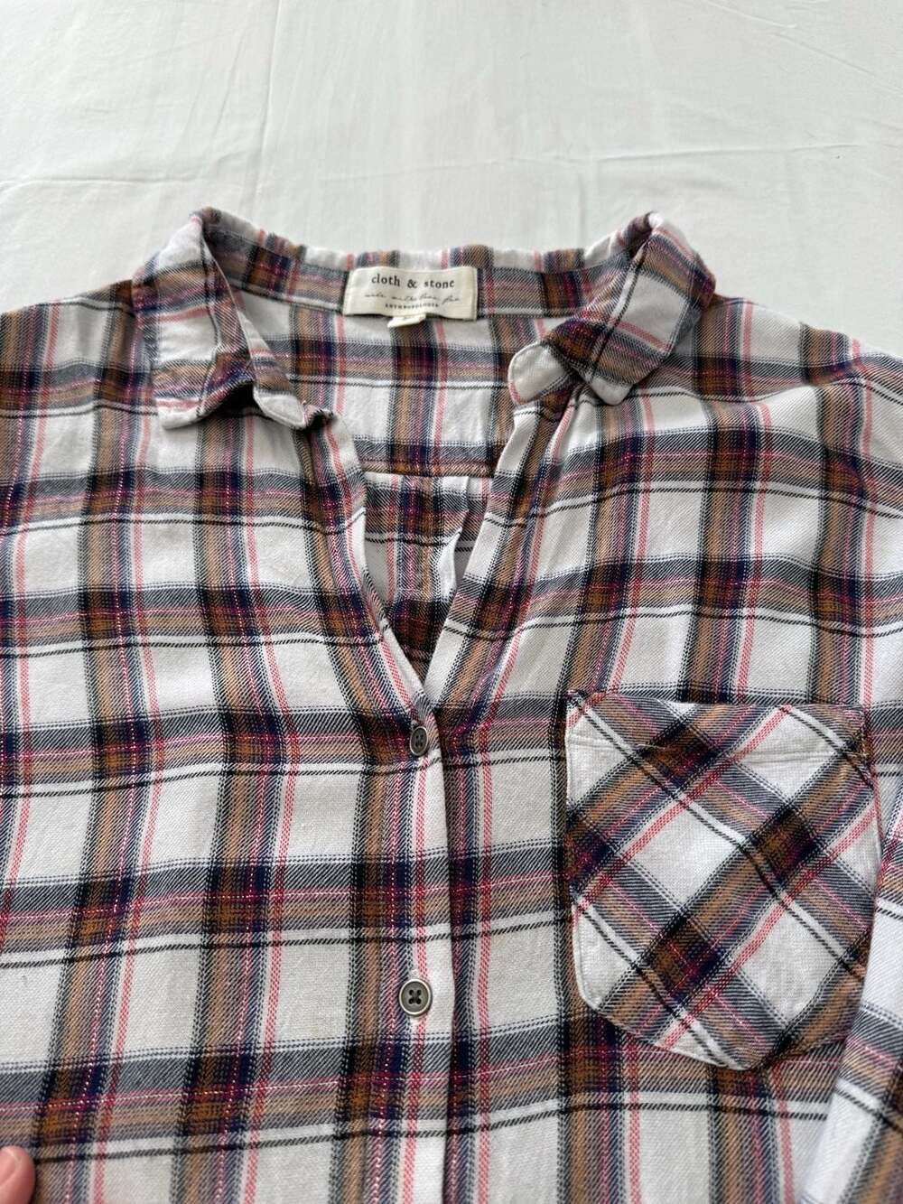 Cloth & Stone Anthropologie Plaid Metallic Lurex Button Down Shirt - Picture 2 of 7